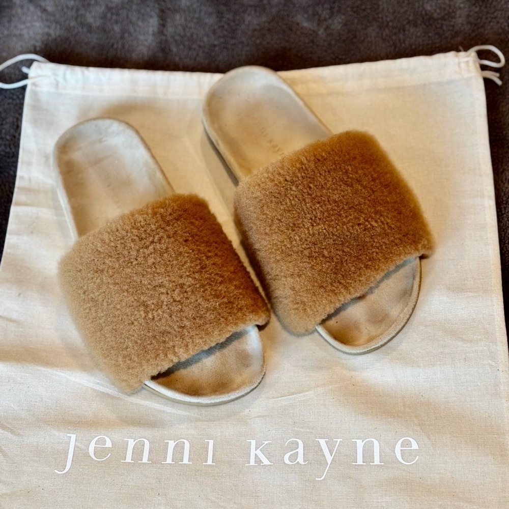 Jenni Kayne Brown Shearling Slides - size 38